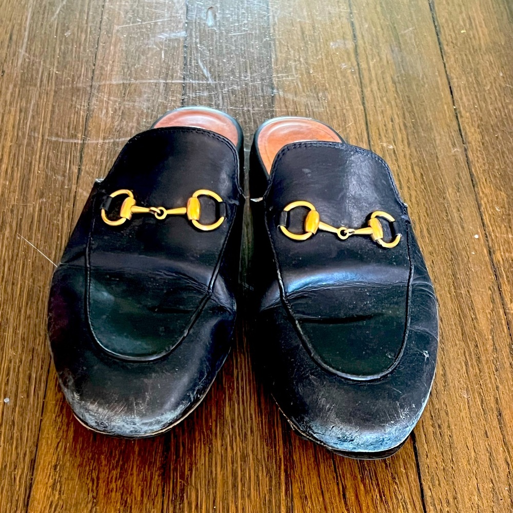 Authentic Gucci Princeton Mules Slides - Black and Gold - Picture 1 of 8
